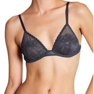 FREE PEOPLE Lace Triange Bra Half Wire Gray Storm Adjustable Strap Mesh 34D NWT